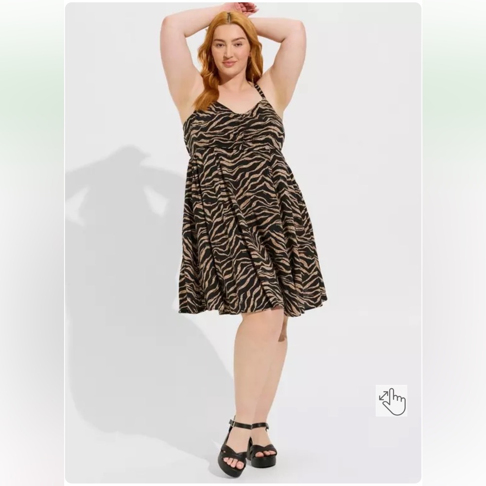 Torrid Womens Black/Brown Striped Mini Challis Skater Dress, Pocket, Plus Size 3 - Picture 10 of 15